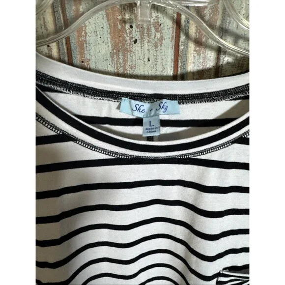 She + Sky Women’s Black And White Striped Tunic Long Sleeved L - Picture 2 of 11